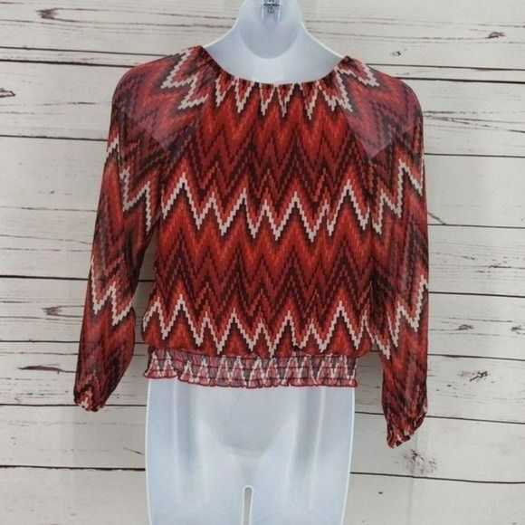 Amy Byer Red and Black Chevron Print Blouse - Picture 4 of 6
